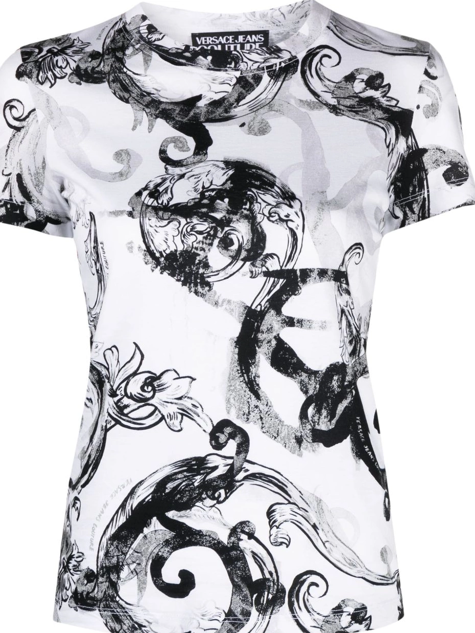 Cheap Couture Watercolour Barocco Women T-shirt cotton Jeans Versace 0405